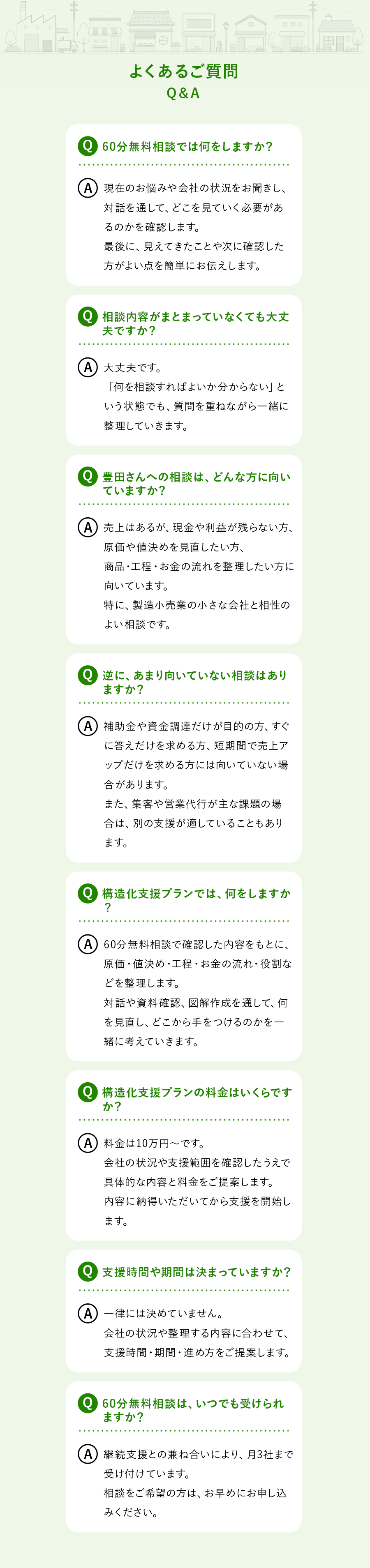 てまひま経営の30分無料相談・構造化支援・料金・対象者に関するよくある質問